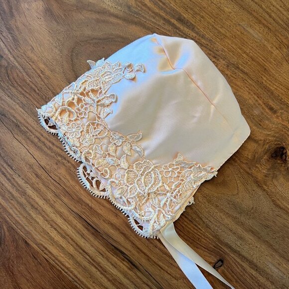 The Rain Kids Corp Custom Dyed Lace Satin Tulle Overlay Dress with Bonnet - Picture 3 of 12